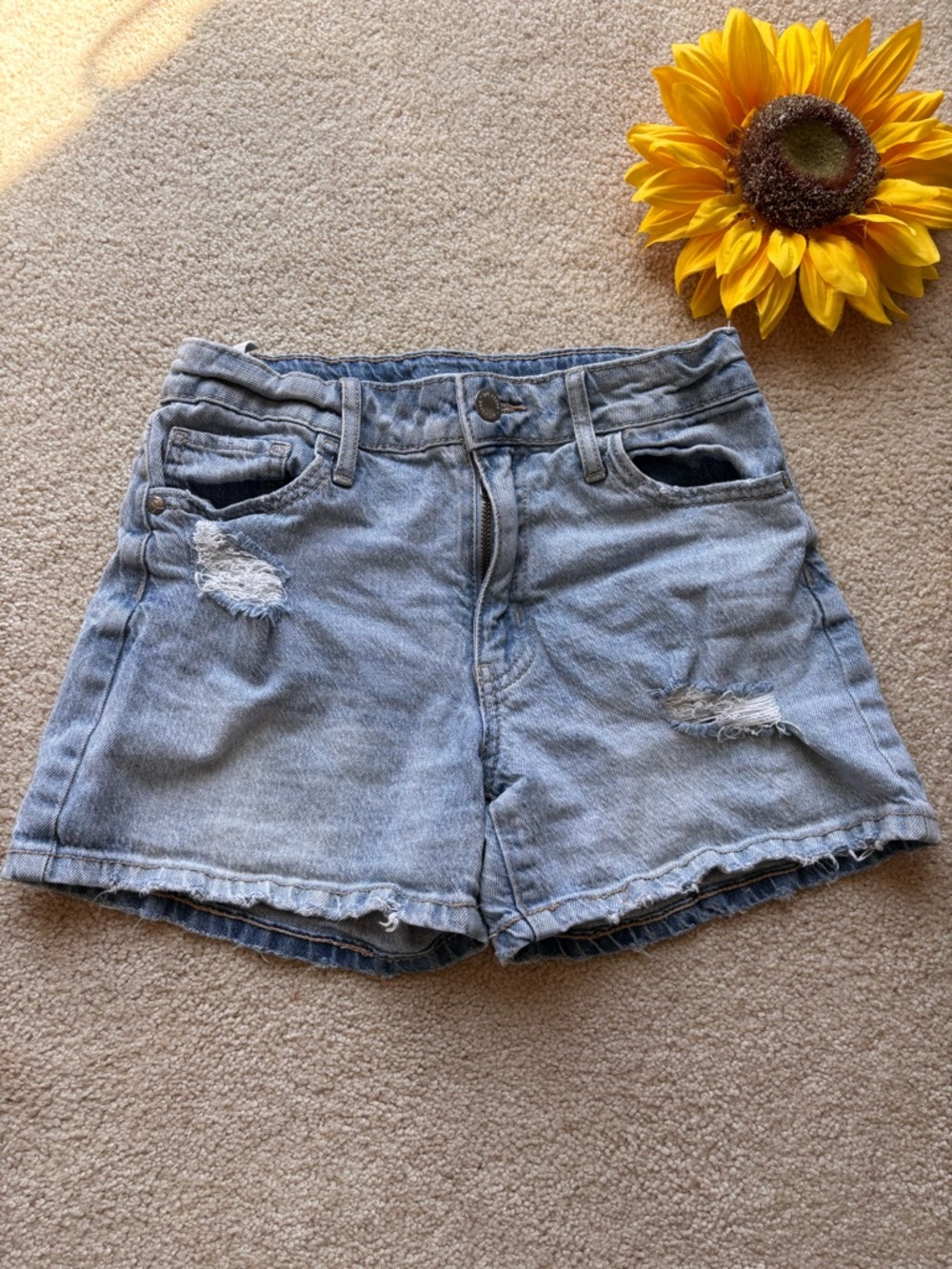 Art Class Girls Distressed Denim Shorts Light Wash Size L 10/12 Frayed Hem